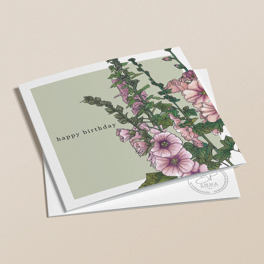 Hollyhocks Birthday Greeting Card