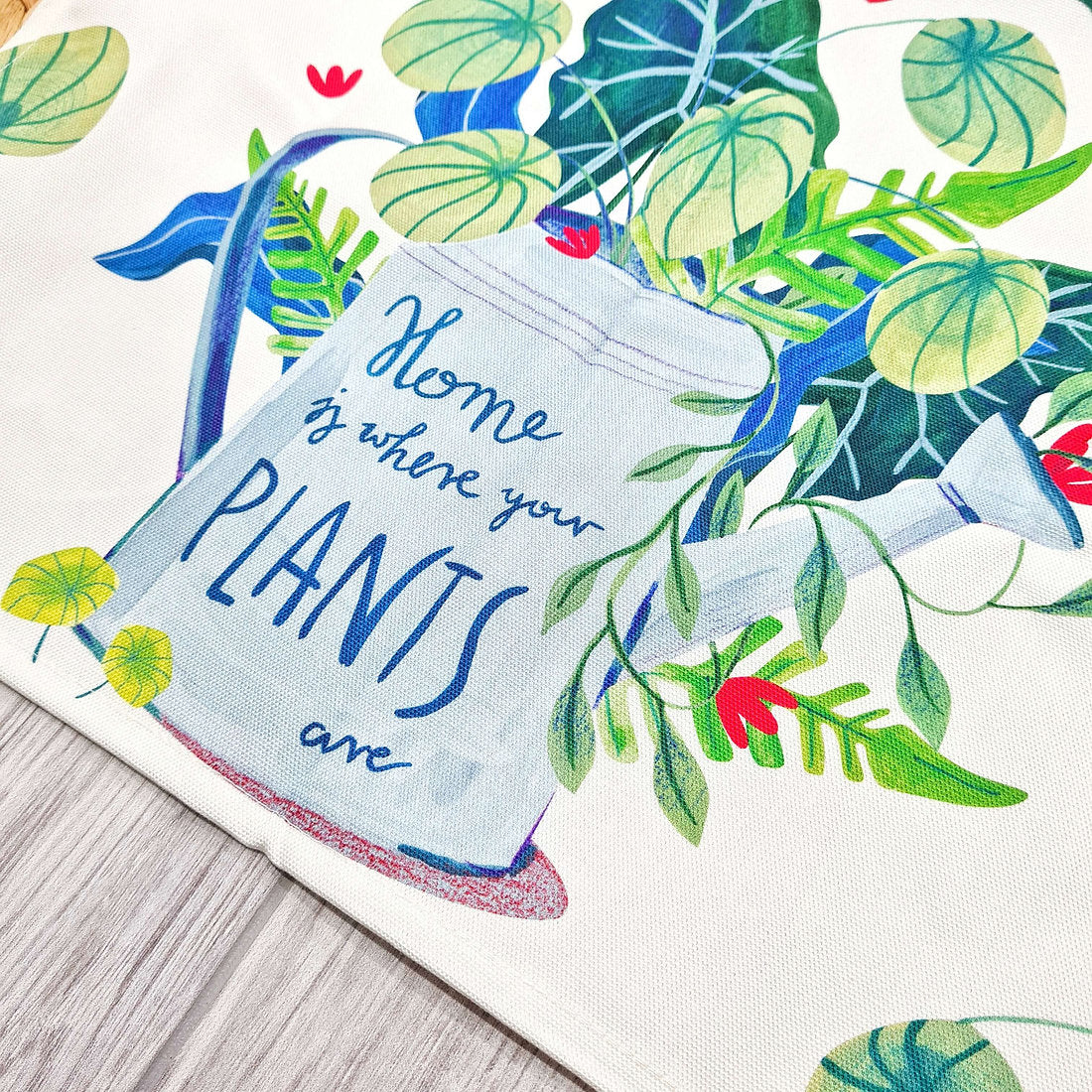 Watering Can with Plants tea towel
