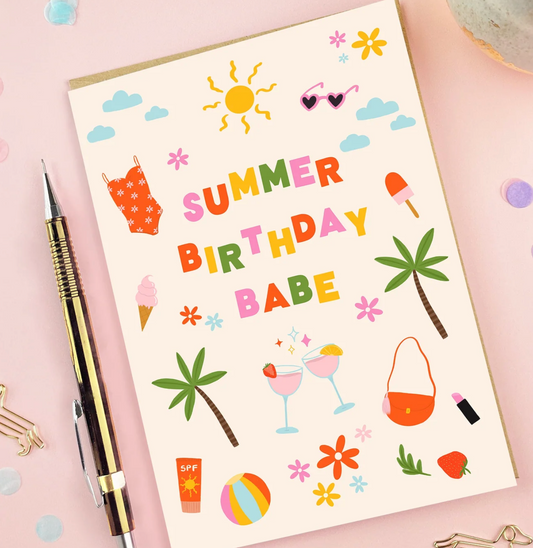 Summer Birthday Babe - Greetings Card