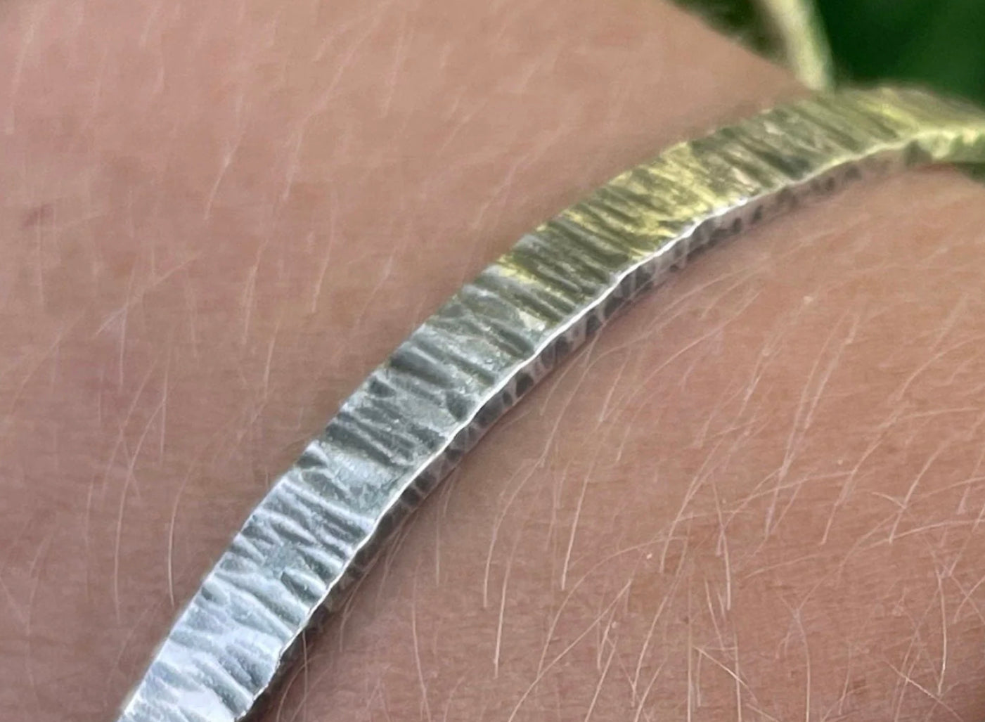 Handmade Sterling Silver Tree Bark Texture Stacking Bangle 2mm