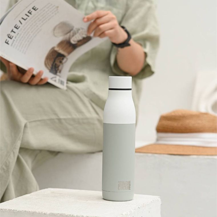 Reusable Stainless Steel Metal Water Bottle White and Grey 650ml