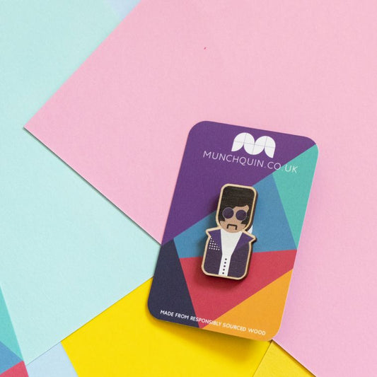 Cute Prince inspired, music icon eco-friendly wooden pin badge