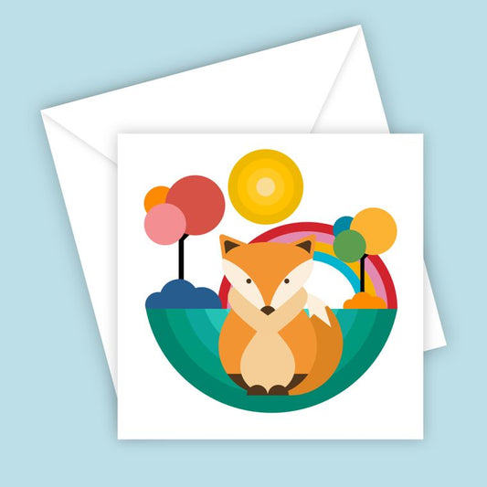 LW Scandi fox - colourful, cute, blank greeting card