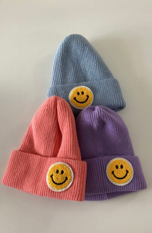 Smiley knitted beanie hat