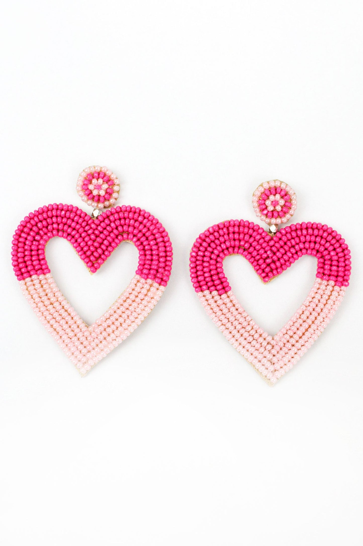 Pink Heart Two Tone Beaded Earrings