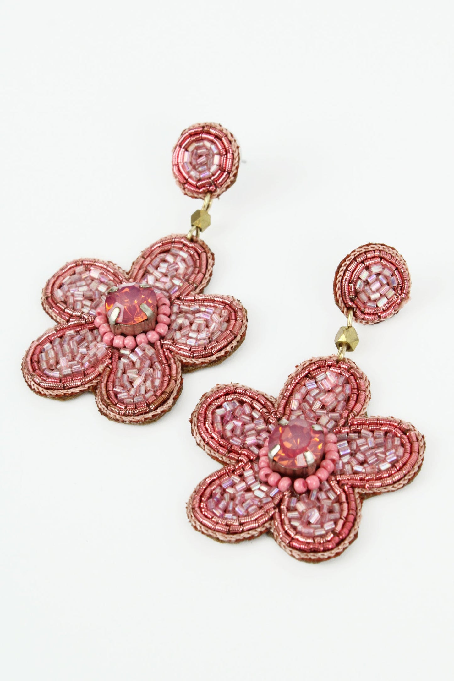 Pink Groovy Beaded Flower Drop Earrings