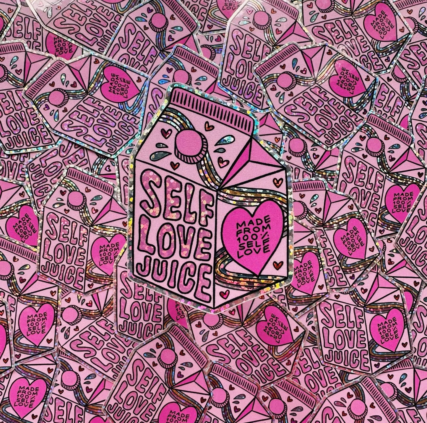 Self Love Juice Box Glitter Vinyl Sticker