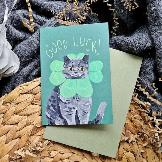 British Shorthair Cat Good Luck card