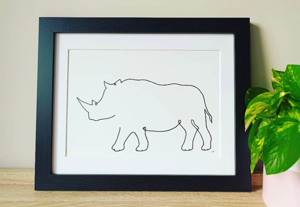 Rhinoceros Line Drawing A4 Original
