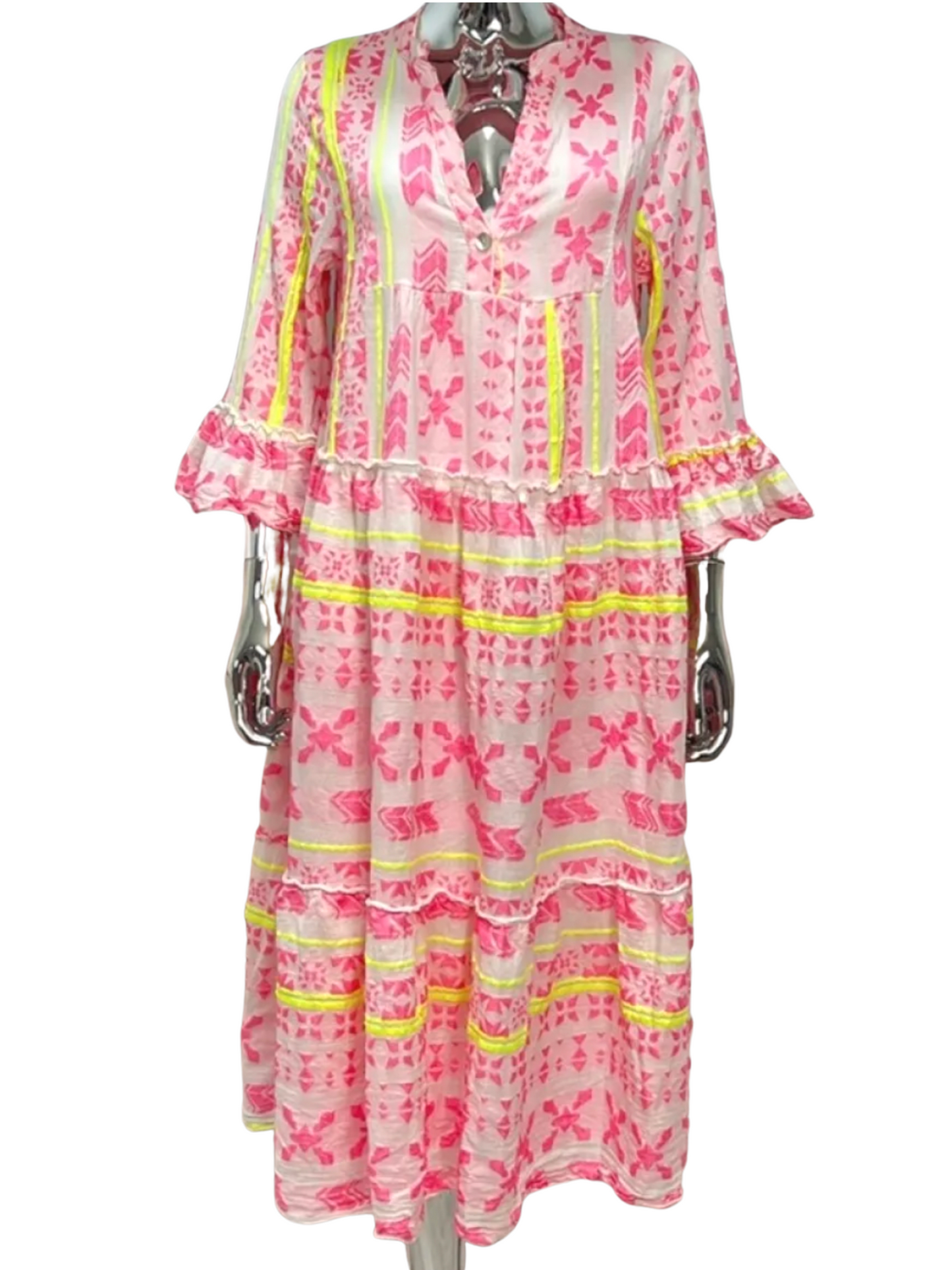 Neon Embroidered Aztec Maxi Dress