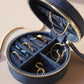 Sun and Moon Embroidered Round Jewellery Case in Navy