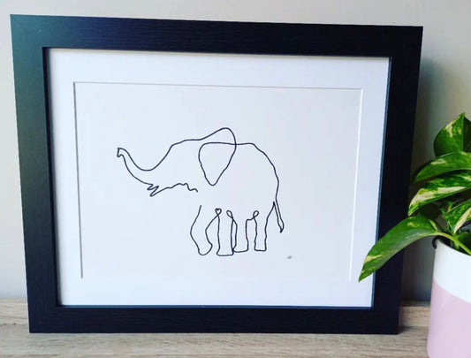 Elephant Line Drawing A4 Original
