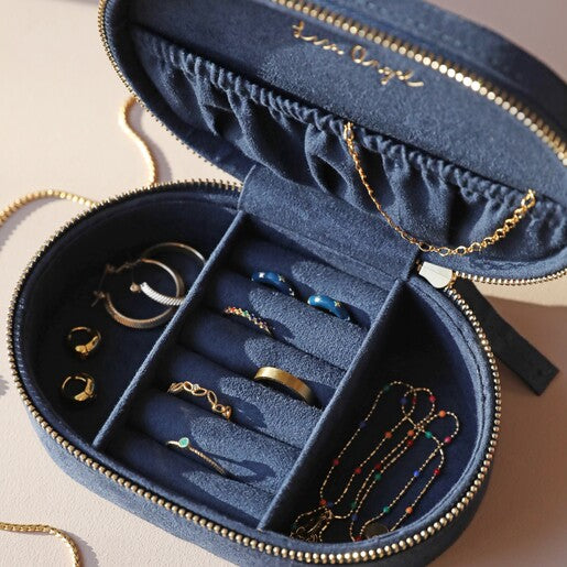 Sun and Moon Embroidered Oval Jewellery Case in Navy