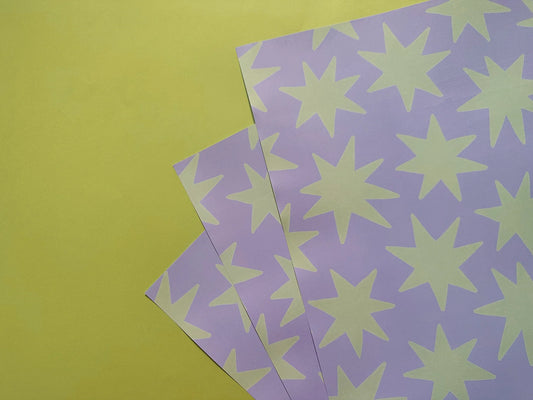 Lilac and Lime Green Stars Gift Wrap