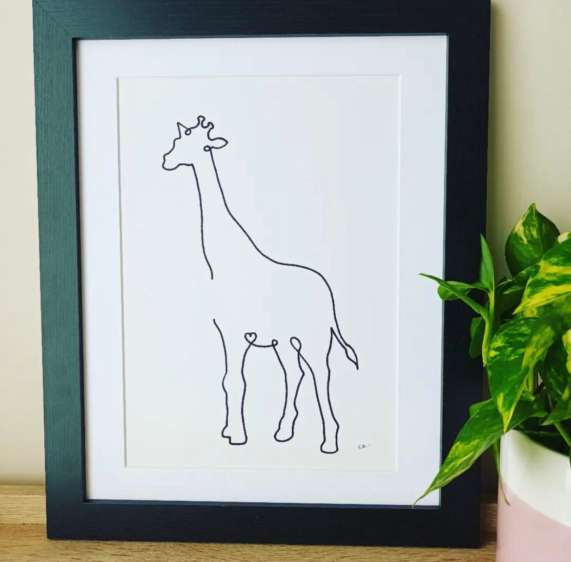 Giraffe Line Drawing A4 Original
