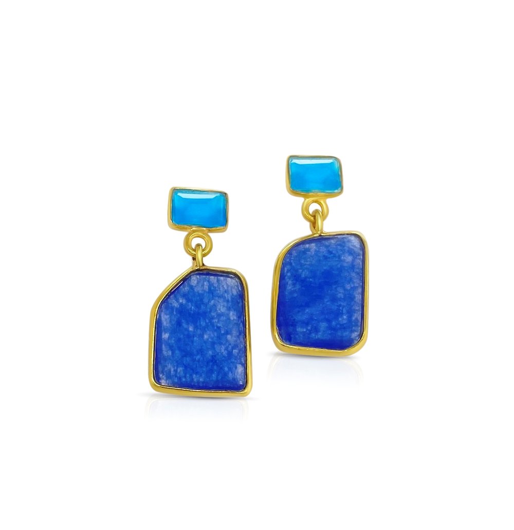 Blue Chalcedony & Quarts Skipping Stone Earrings