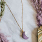 Gold Tone Raw Purple Crystal Half Moon Necklace