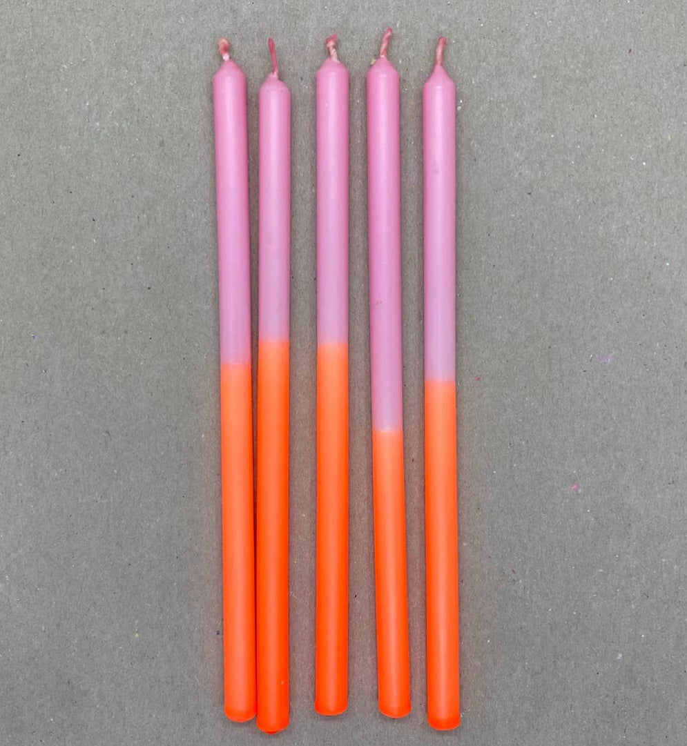 Dipdye Slim Birthday Candles Pink/Orange Set of 5