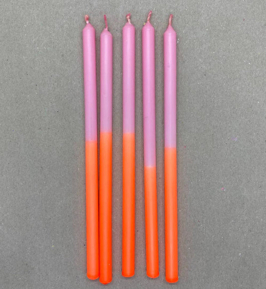 Dipdye Slim Birthday Candles Pink/Orange Set of 5
