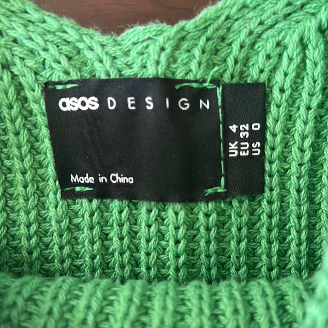 ASOS design knit cropped strap top green floral size UK 4