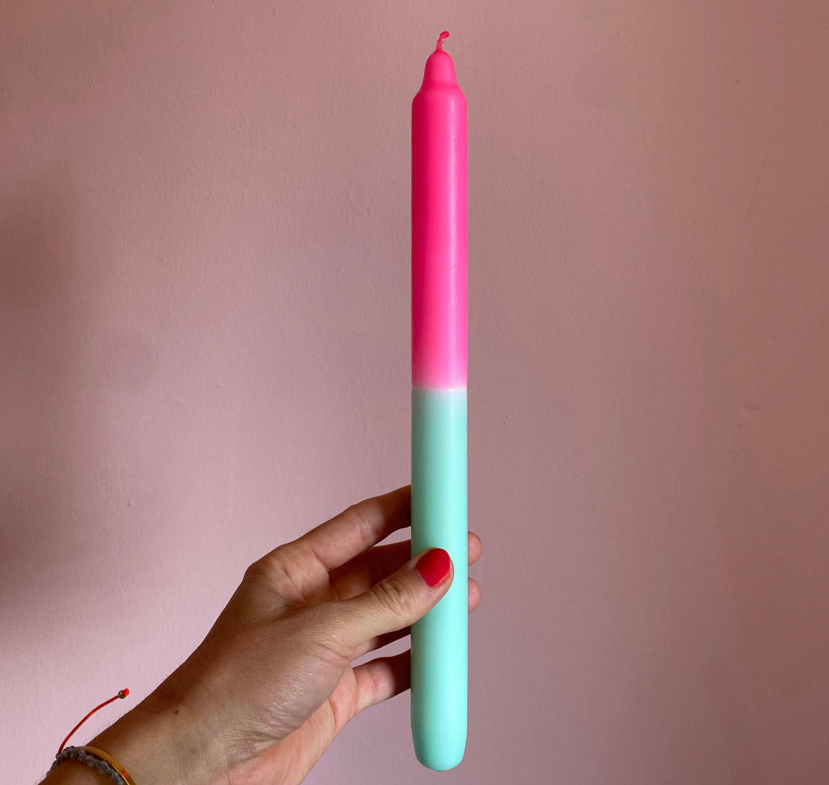 Dipdye Stick Candle 29cm Mint And Pink