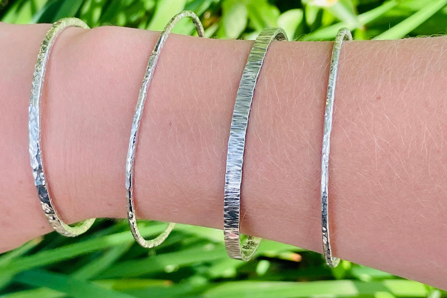Handmade Sterling Silver Tree Bark Texture Stacking Bangle 2mm