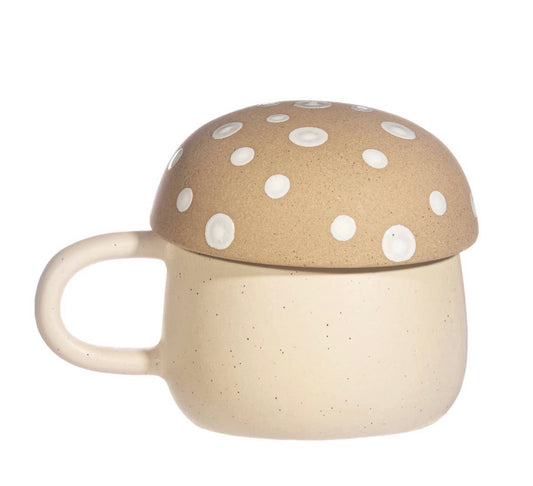 Cream Mushroom Mug With Lid