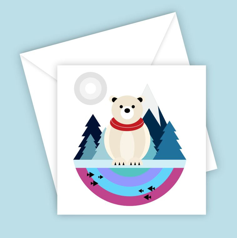 LW Polar Bear - colourful, cute, blank greeting card