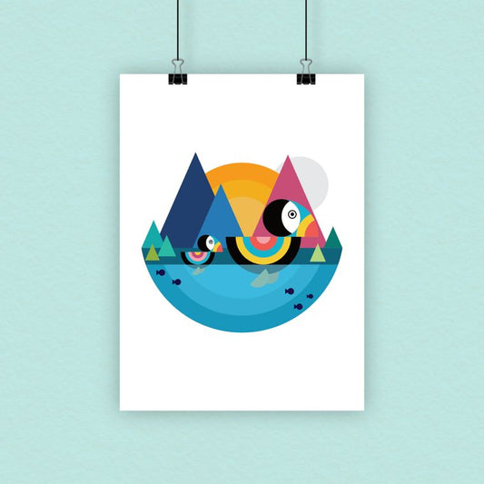 Puffin - colourful, cute, illustration - children’s A4 print