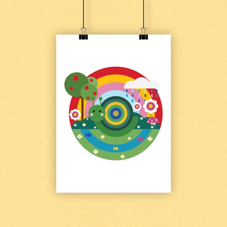 Cute garden snail - colourful, cute, illustration - children’s A4 print