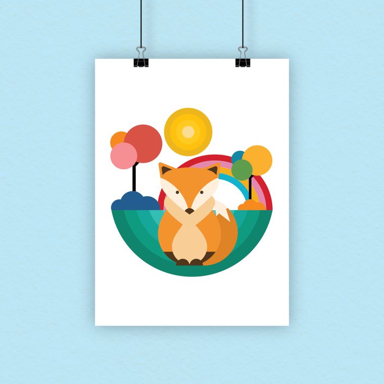 Woodland Scandi fox - colourful, cute, illustration - children’s A4 print