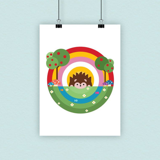 hedgehog - colourful, cute, illustration - children’s A4 print