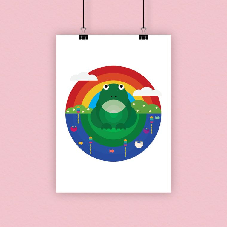 Grumpy frog - colourful, cute, illustration - children’s A4 print